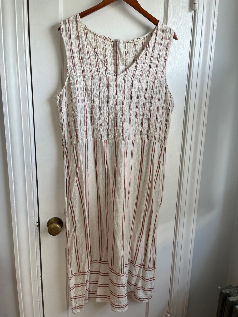 Fatface Sleeveless Cream Dress with Rust Stripes